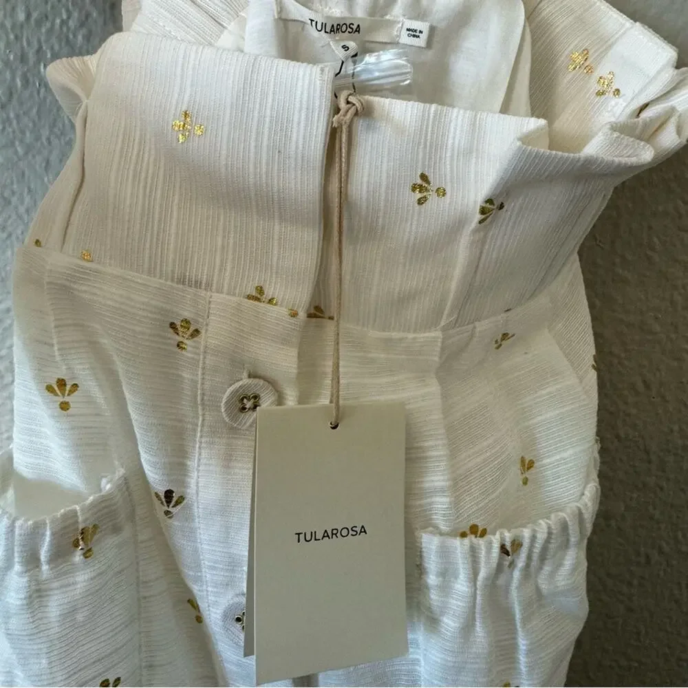 Tularosa White & Metallic Gold Midi Skirt Size Small